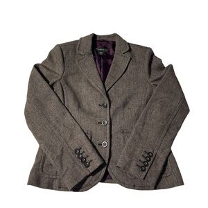 Eddie Bauer Tailored Wool Herringbone Blazer Heritage Preppy